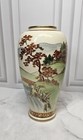 Vintage Japanese Satsuma-style  Vases  Hand Painted Landscape Waterfall Set Of 2
