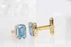 3ct Emerald Lab Created Aquamarine Diamond Shirt Cufflink 14k Yellow Gold Plated