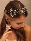 Bridal Crystal Headband Rhinestone Wedding Boho Style Beaded Hair Vine Tiara