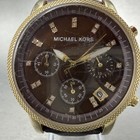 Michael Kors Chrono Watch Women 36mm Brown Mop Dial Gold Tone Date New Battery