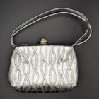 Morris Moskowitz Silver Metallic Evening Bag Quilted Embroidered Frame Purse