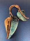 Vintage Renoir Brooch Turquoise Blue Enamel Copper Leaf Signed Euc