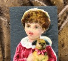 Boy Holding Dog Victorian Die Cut Scrap Glued On Paper - L2
