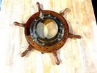 Vintage Boat Ship Wheel  Solid Wood  brass turnbuckle Frame Porthole Opening 19 