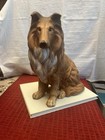 Vintage Highly Detailed 11 5  Ceramic Collie Statue Brown   White Sitting  Dog