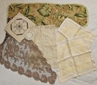 7 Pc Lot Vintage Linens Lace Doilies Table Runner Cream Brown Green Gold Neutral