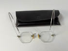Vintage Rimless 12k Gf Gold Filled Eyeglasses Octagonal Wire Temples Case