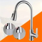 Kitchen Sink Faucet Brushed Nickel Single Handle Swivel Pull Down Sprayer Mixer