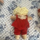 Soft Body Cloth Baby Girl Doll Blonde Straight Yarn Hair Blue Eyes Red Outfit