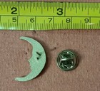 Silver Tone Crescent Moon With Face Jacket Lapel Pin Brooch