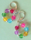 Colorful Beach Glass Crystal Earring Hoops Sp Leverback Handcrafted Xx