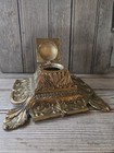 Gorgeous Antique Vintage Ornate Brass Single Hinged Inkwell Cbf England