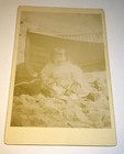 Antique Victorian American Adorable Child Playing Real Beach Boat  Cabinet Photo
