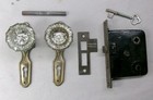 Antique Vintage Door Set Art Deco Backplates Glass Knobs Mortise Lock Key