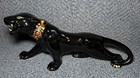 Mcm Vtg Black Panther Statue Gold Jewel Tone Collar Green Jewel Eyes Mid Century