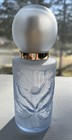 Vintage Frosted Blue Crystal Perfume Bottle Floral Relief Glass With Ball Lid