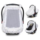 Luxury Cotton Baby Car Seat Cover - Breathable Canopy With Mesh Window  White