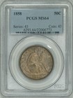 1858 Pcgs Ms64 Seated Half  Nicely Toned Piece W  Satiny Luster   Strong Strike