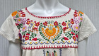 Vtg Beautiful Mexican Oaxacan Ivory W  Multi Colored Embroiderey Dress -size S
