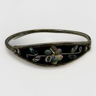 Vintage Alpaca Silver Mexico Abalone Floral Inlay Hinged Cuff Bracelet 7-8 