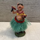 Vintage Hawaiian Hula Girl Bobble Pig Grass Skirt Dancing Dash Resin Figure Euc