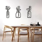 Metal Wall Art Set 3 Flowers 3d Sculptures Home Decor Living Room Office Black