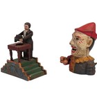 Vintage Cast Iron Mechanical Banks Magician And Humpty Dumpty Clown Set Of 2
