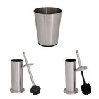 3 Pcs Bathroom Set Trash Can Wastebasket Plunger Toilet Brush Stainless Steel Us