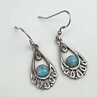 Vintage Sterling Silver 925 Southwestern Turquoise Openwork Teardrop Earrings