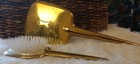 Vintage Vanity Set Hair Brush And Hand Mirror  Gold Tone Mcm Very Nice 