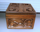 Antique Hand Carved Wood Tea Jewelry Trinket Box