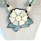 Vintage Lee Sands Necklace Flower Inlay Faux Pearls   Shells Box Clasp Unsigned