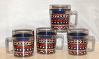 Thermo-serv St  Tropez Red White Blue Mushroom Floral Retro Tumblers Set Of 4