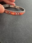 Vintage  Hand Made Silver Tone Orange Bangle Bracelet