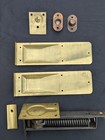 Nos Antique Vintage Brass Double Action Swinging Door  Spring Hinge Plate Set