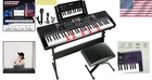 61 Key Digital Piano Keyboard Lighted Keys Teaching Modes Stand Bench Microphone