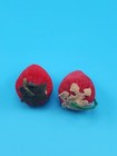  2  Antique Emery Victorian Figural Felt Strawberry Sewing Needle Pincushions