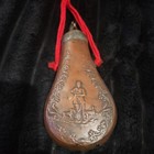 Antique 19th Century Civil War Era Embossed Brass Gun Powder Flask