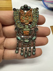 Matl Matilde Poulat Salas Mexico 925 Sterling Silver Turquoise Coral Pin Brooch
