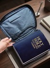 Black Genuine Leather Bible Cover Book Organizer Brief Case Back Organizer