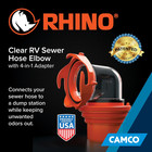 Rhinoflex Clear Rv Sewer Hose Elbow With 4-in-1 Adapter Built-in Gasket For Odor