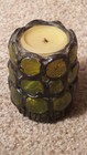 Vintage Mid Century Modern Gothic Medieval Candle Leaded Metal Green Glass