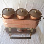 Vtg Waldow Brooklyn Ny Heavy Copper Triple Chafing Dish Chaffing Brass Usa 