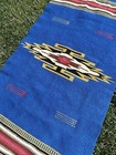 Vtg Aztec Vibrant Blue Hand Woven Rug Wall Hanging Blanket Hand Dyed Wool 59x28