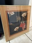 Vintage Japanese Art Framed Fabric Wall Hanging  