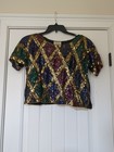 Vintage 1980s-1990s Snf Silk Fully Beaded Sequined Shorts And Crop Top Set M