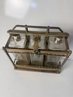 Vintage Decanter Set Mid Century Modern Brass Bar whiskey Caddy - Glass Bottles