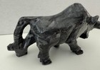 Vintage Hand Carved Marble Bull Figurine Sculpture Black Onyx Stone Desk Decor