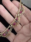 Vintage Coro Pink Purple Rhinestone Gold Tone Necklace Mcm Scallop Estate