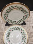 Classic Lenox Holiday Dimensions Porcelain Holly   Berry Gold Rim 2 Saucers Euc